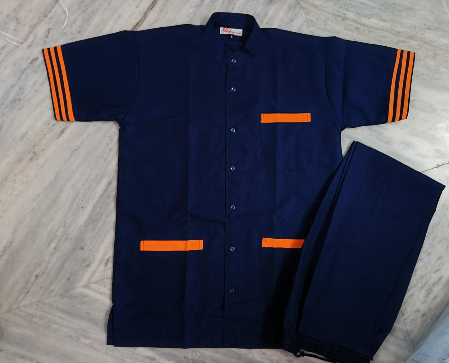 Hangerage Staff Uniform | Unisex | Navy Blue with Orange Accents (Shirt & Pant Set)