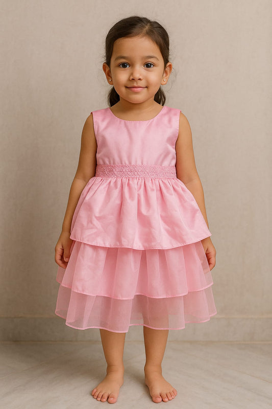 Grogoo-lifestyle pink layered Party Dress for Girls – School Function Costume