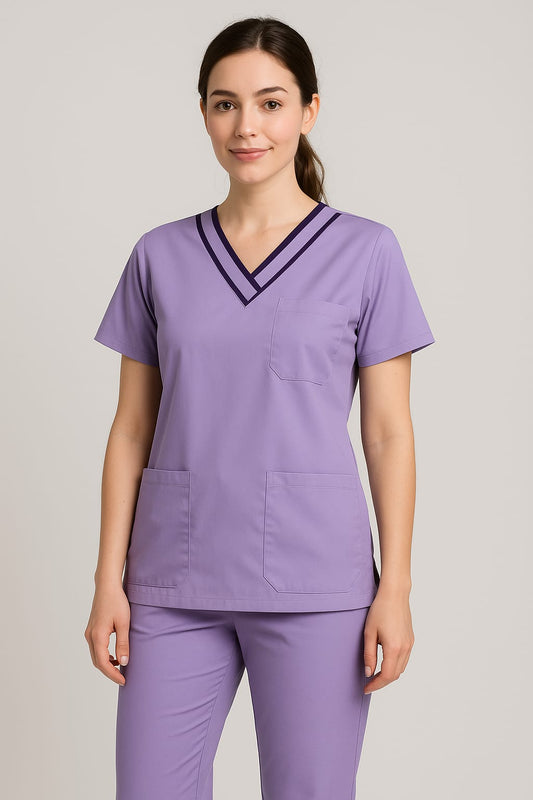 Hangerage Premium Scrub Set | Unisex Scrub Set | Half Sleeves | Lavender with double-layered contrast Trim | Ideal For Health Care Professional | Color (Lavender) | Sizes (S-2XL)