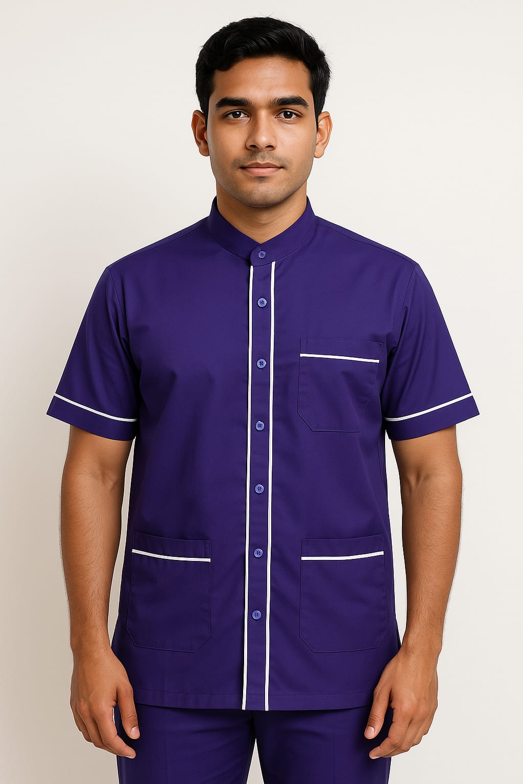 Hangerage Male Staff Uniform | Unisex | Purple with white Accents (Shirt & Pant Set)