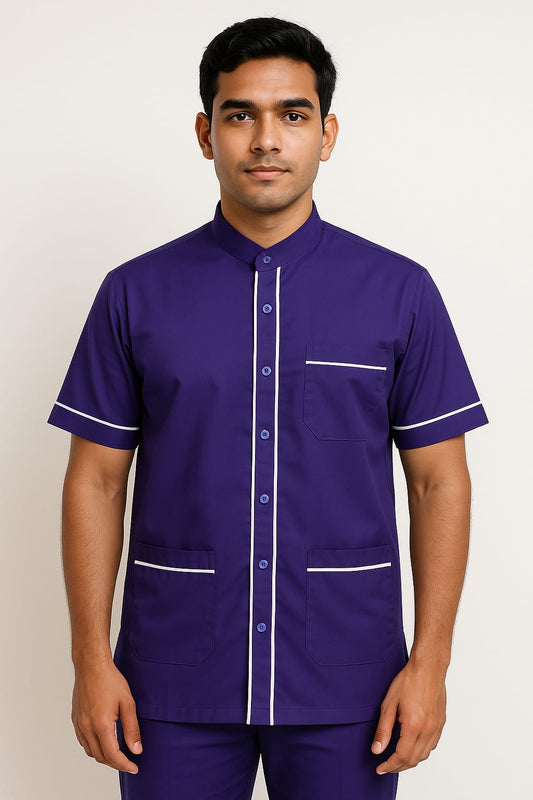 Hangerage Male Staff Uniform | Unisex | Purple with white Accents (Shirt & Pant Set)