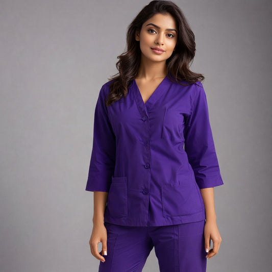 Elite Purple Medical Scrub Set for Women – SPUN Fabric | Comfortable | V-Neck Top & Touser | Soft Breathable Fabric, Professional Workwear (Copy)