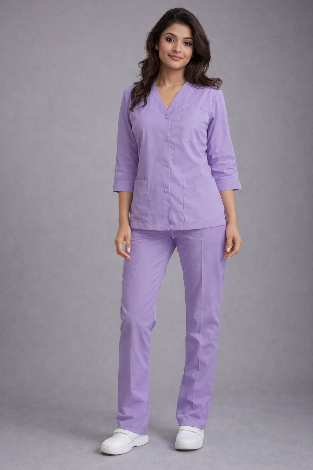 Premium Lilac Medical Scrub Set for Women – Polycotton Fabric | Comfortable | V-Neck Top & Touser | Soft Breathable Fabric, Professional Workwear