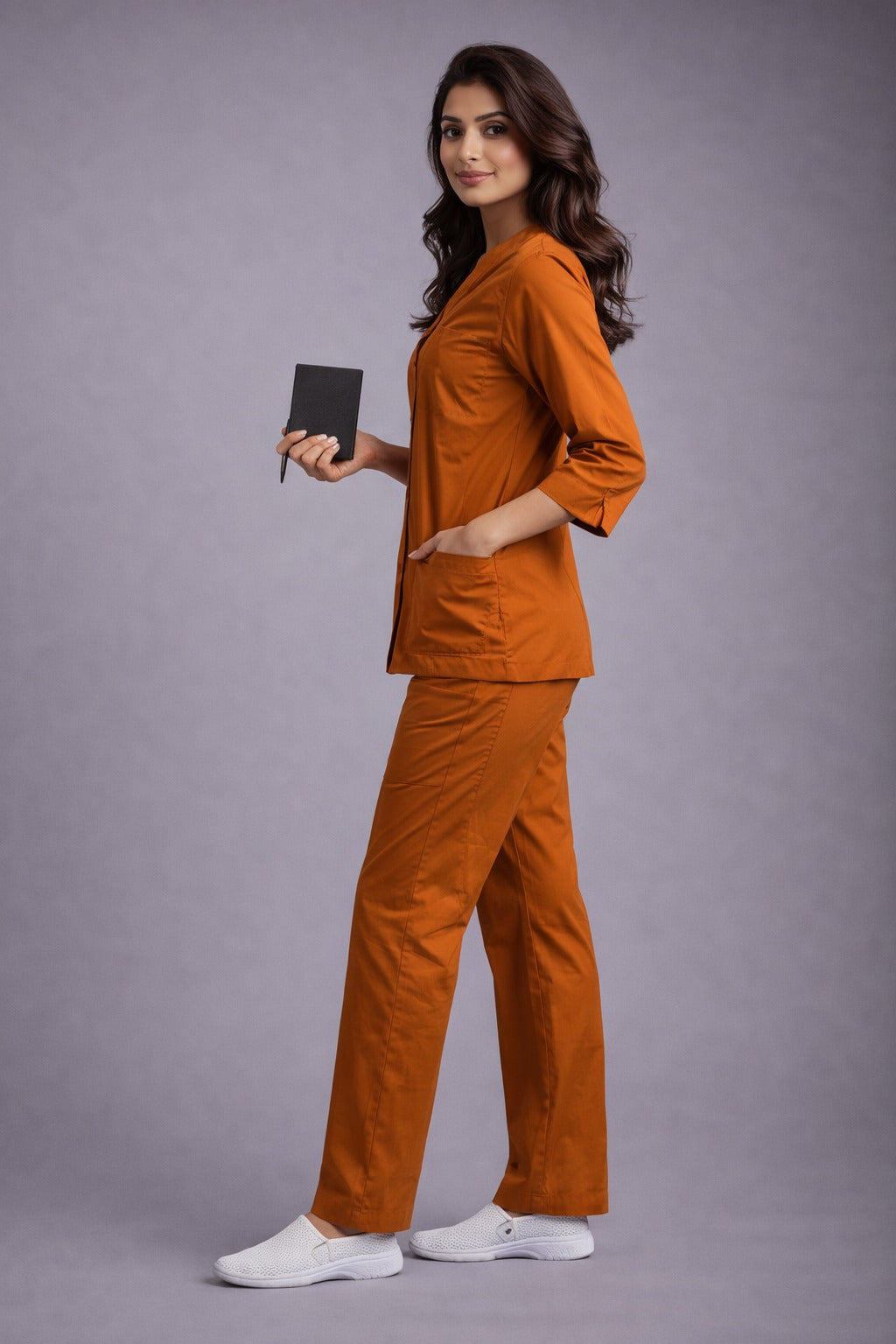 Elite Rust Medical Scrub Set for Women – SPUN Fabric | Comfortable | V-Neck Top & Touser | Soft Breathable Fabric, Professional Workwear