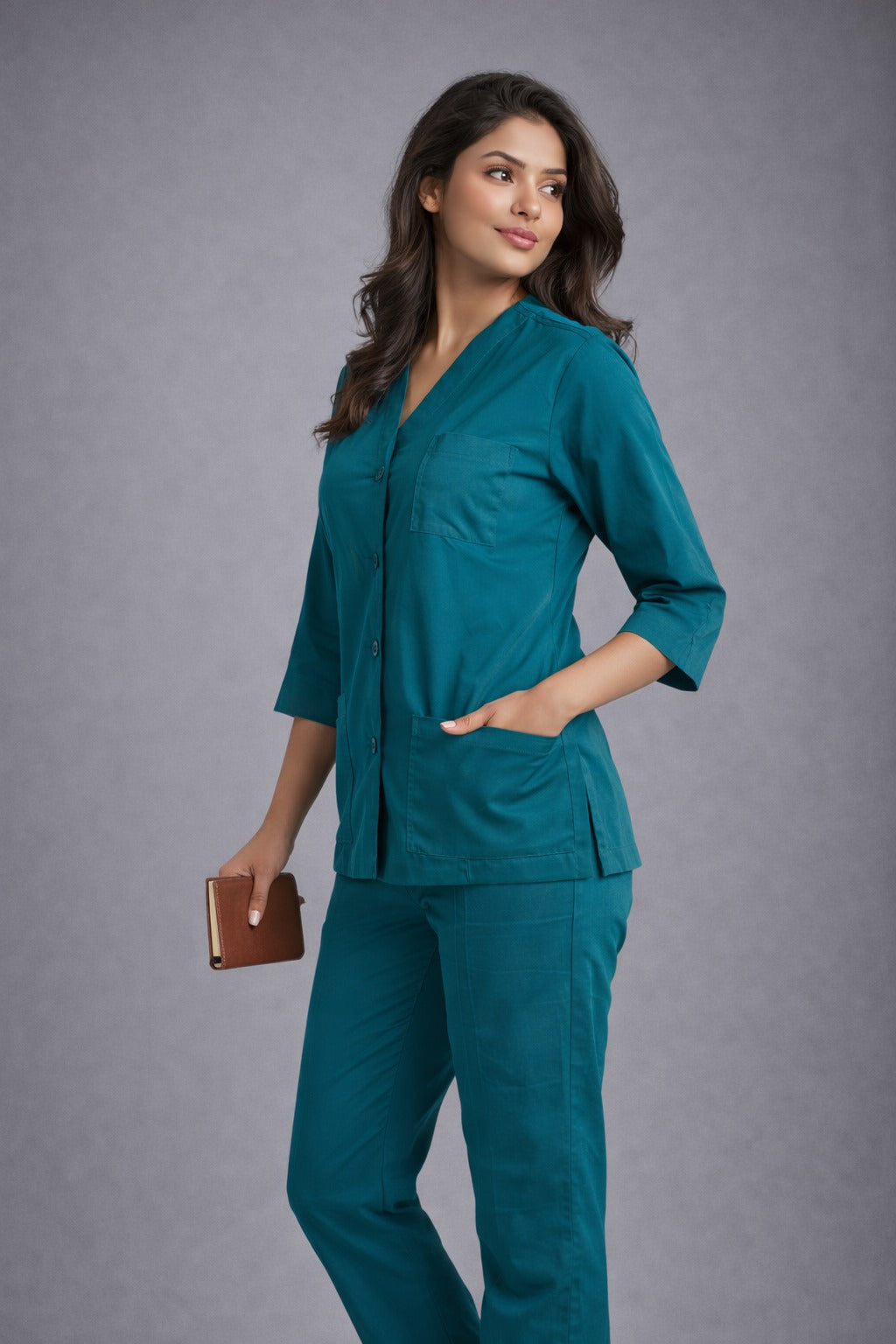 Elite Teel Blue Medical Scrub Set for Women – SPUN Fabric | Comfortable | V-Neck Top & Touser | Soft Breathable Fabric, Professional Workwear (Copy) (Copy)