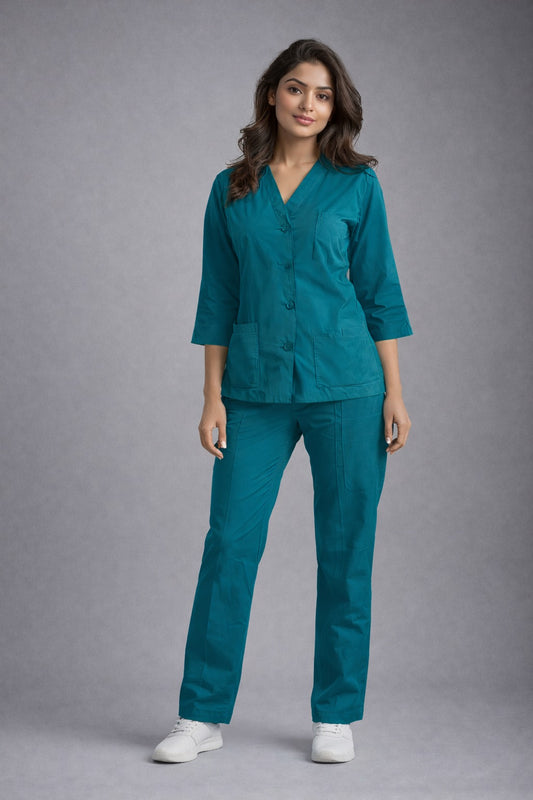 Elite Teel Blue Medical Scrub Set for Women – SPUN Fabric | Comfortable | V-Neck Top & Touser | Soft Breathable Fabric, Professional Workwear (Copy) (Copy)