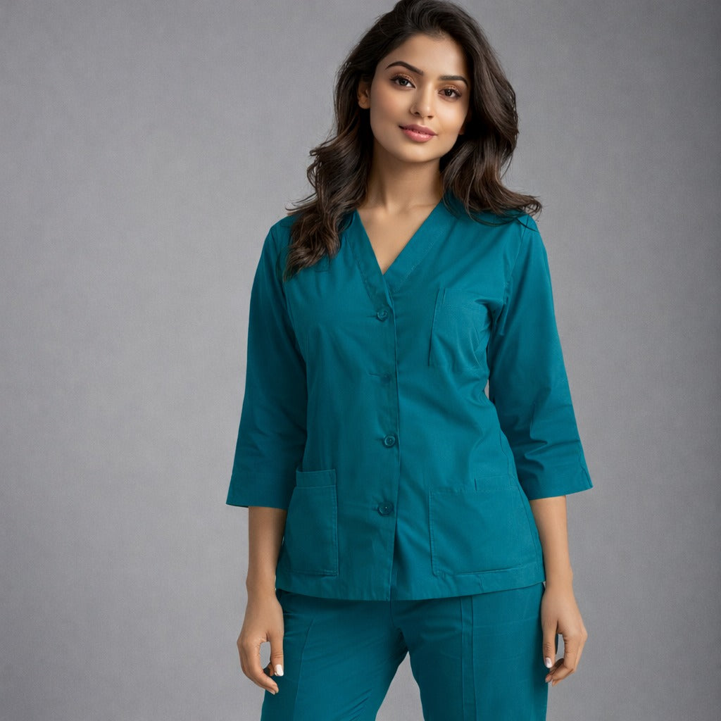 Elite Teel Blue Medical Scrub Set for Women – SPUN Fabric | Comfortable | V-Neck Top & Touser | Soft Breathable Fabric, Professional Workwear (Copy) (Copy)