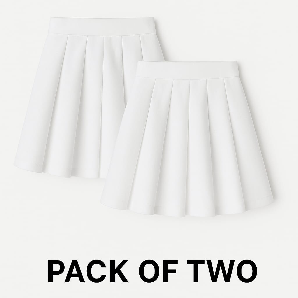 Grogoo-lifestyle White Skirt | Pleated White Skirt | School Skirt | Sizes (22-38) | Pack Of 2
