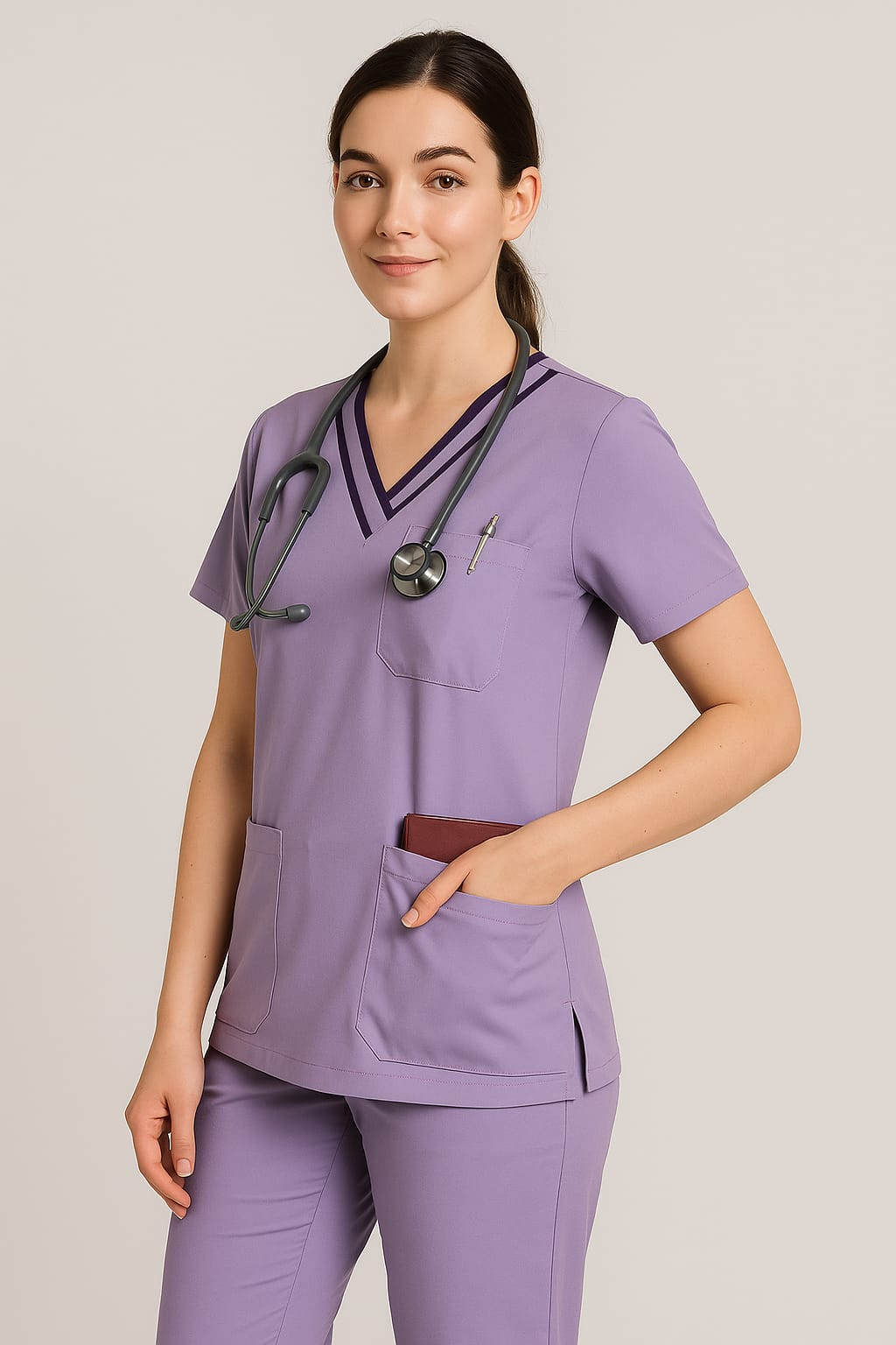 Hangerage Premium Scrub Set | Unisex Scrub Set | Half Sleeves | Lavender with double-layered contrast Trim | Ideal For Health Care Professional | Color (Lavender) | Sizes (S-2XL)