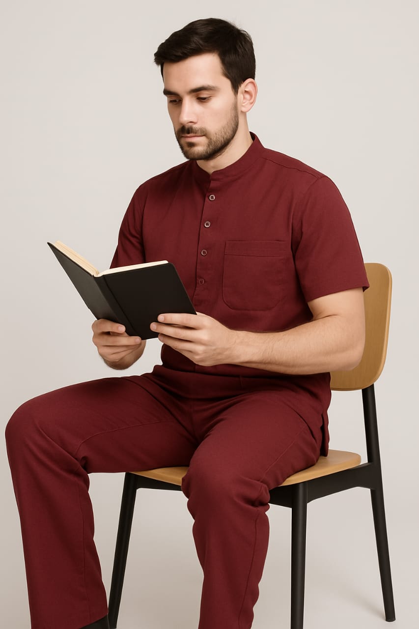 angerage Premium Scrub Set | Mandarian Collar | Unisex Scrub Set | Half Sleeves | Ideal For Health Care Professional | Color (Maroon) | Sizes (S-2XL)