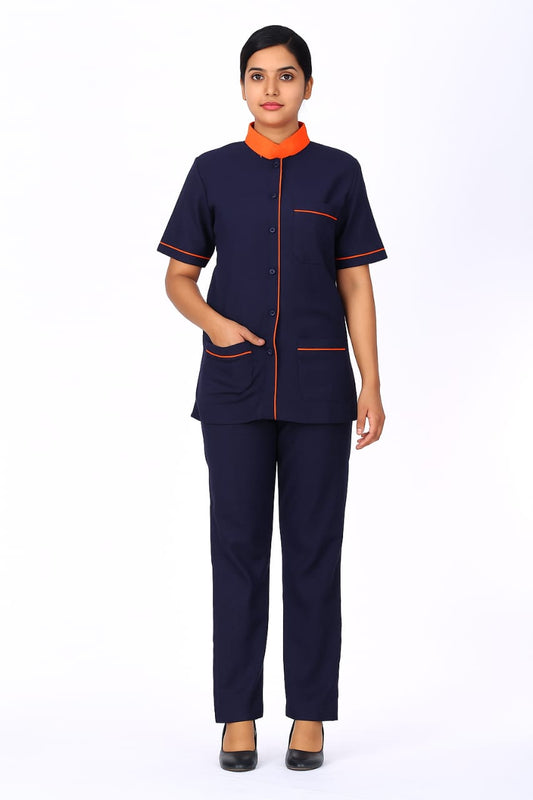 Hangerage  Staff Uniform | Unisex | Navy Blue with Orange Trim (Polycotton)