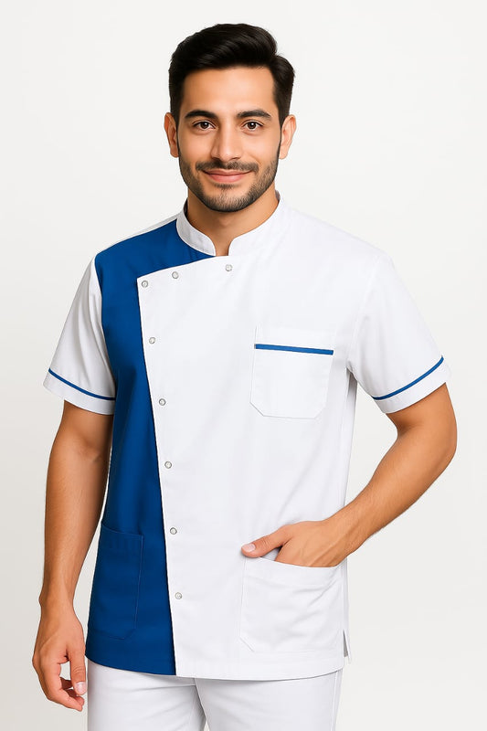Hangerage Dentist Apron | White & Sky Blue | Unisex | Stylish, Comfortable | Half Sleeves | Ideal For Health care Professionals | Sizes S - 2XL
