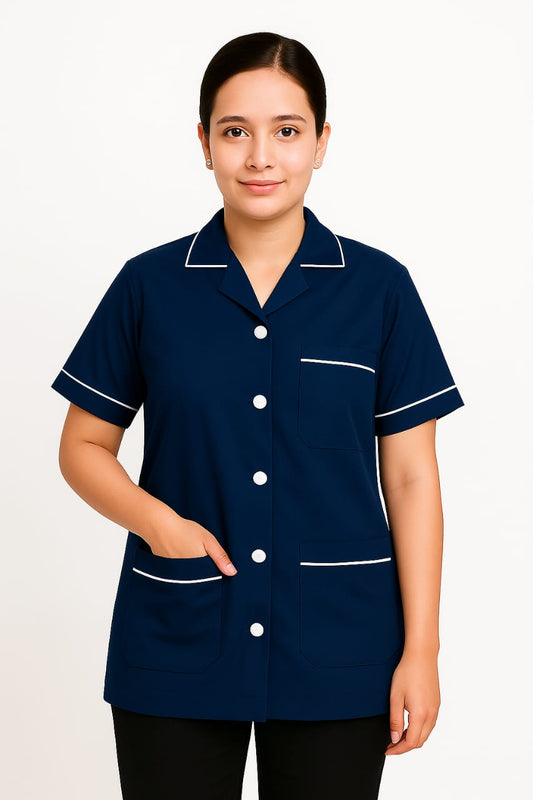 Hangerage Staff Apron | Unisex | Stylish, Comfortable | Half Sleeves | Ideal For Health care Professionals | Color (Navy Blue) Sizes(S-2XL)
