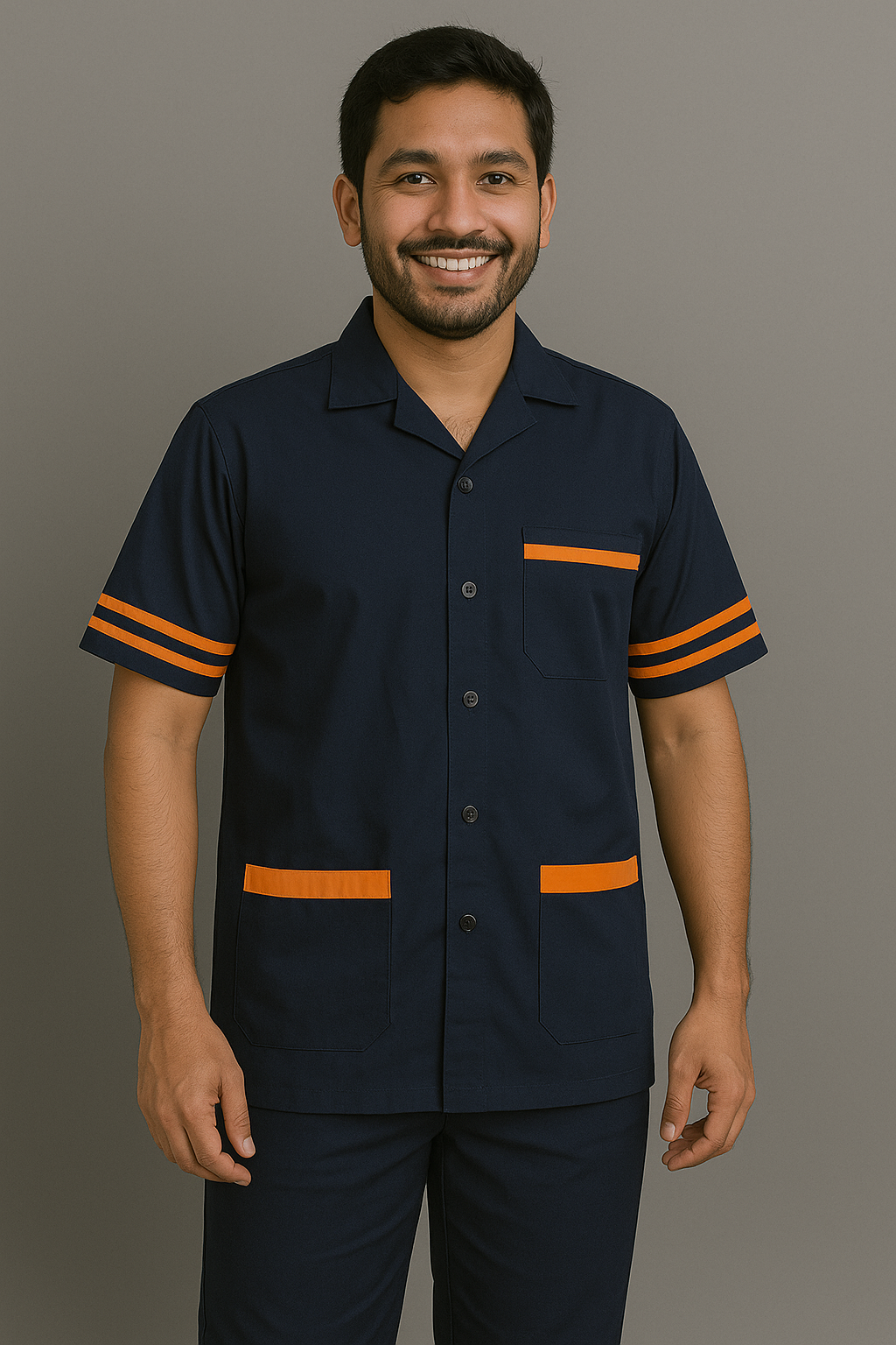 Hangerage Staff Uniform | Unisex | Navy Blue with Orange Accents (Shirt & Pant Set)