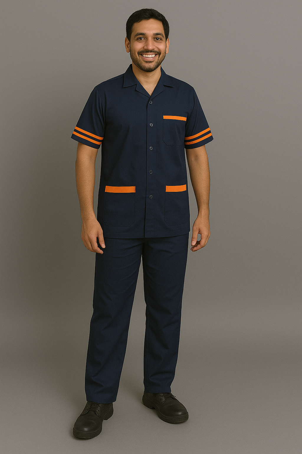 Hangerage Staff Uniform | Unisex | Navy Blue with Orange Accents (Shirt & Pant Set)